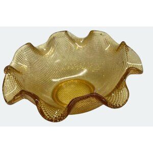 Amber Glass Ruffled Edge Bowl